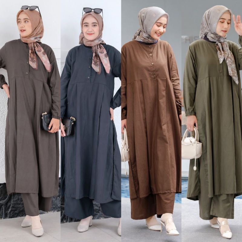 Vente Daily Naomi One Set Linen Rami Premium LD 112 Setelan Long Tunik SetCel Busui Friendly