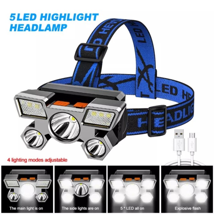 FMFIT ULTRAFIVOR HEADLIGHT / LAMPU KEPALA 5 LED WATERPROOF