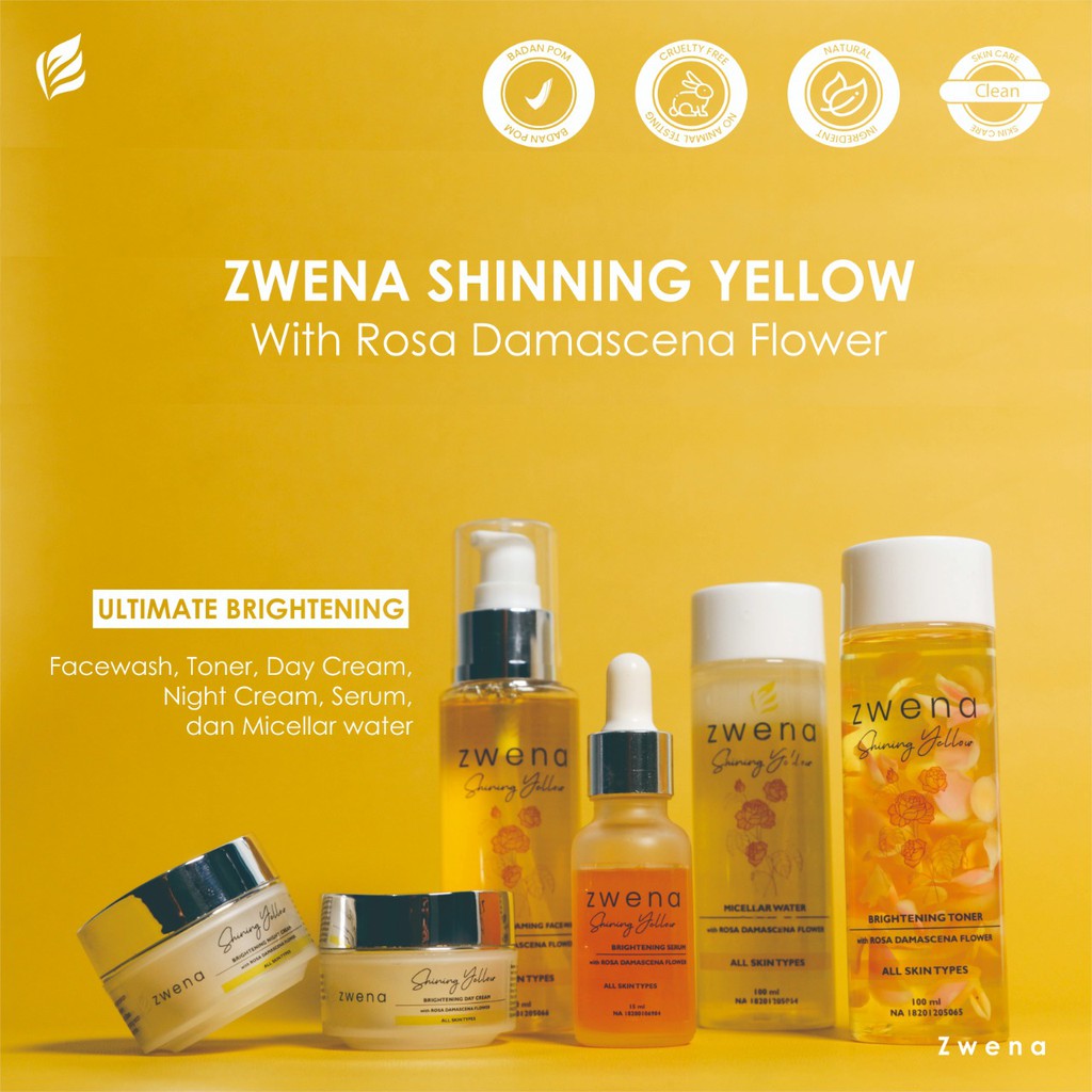 Zwena Skincare Paket Ultimate Brightening Menghilangkan Noda Hitam &amp; Mencerahkan wajah BPOM Zwena with Rosa Damascena Flower