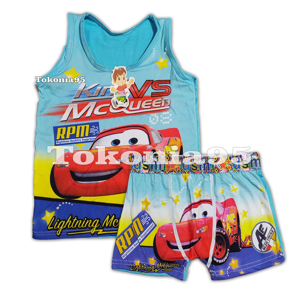 Setelan Singlet dan Boxer Karakter Anak Cowo - Baju Harian Anak 2 3 4 5 6 7 8 Tahun