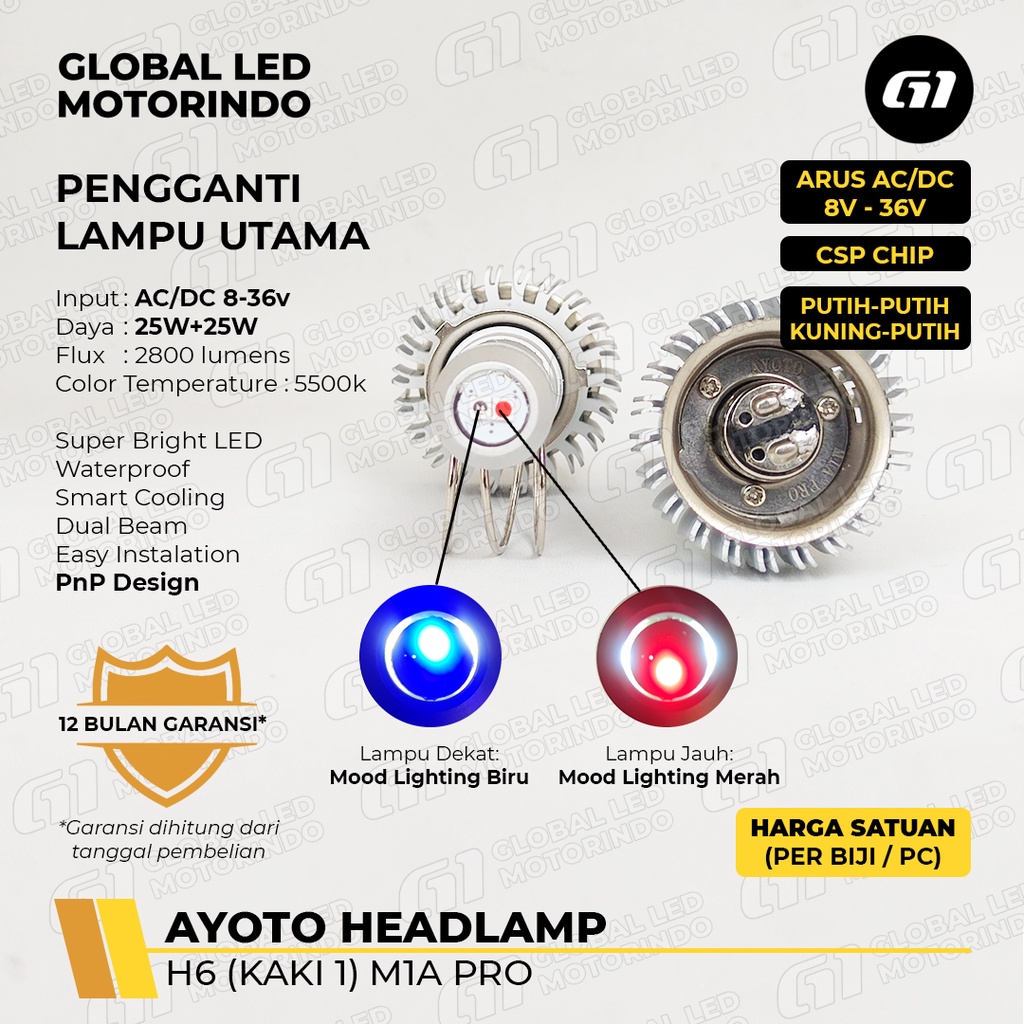 [AYOTO] LAMPU DEPAN (HEADLAMP)  H6 LED M1A PRO AC DC UNTUK MOTOR MATIC / BEBEK