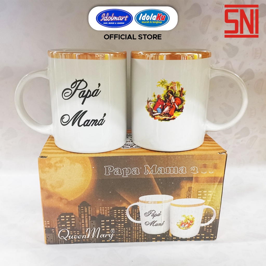 IDOLMART cangkir 1 set 2 pcs gelas kado pernikahan ulang tahun motif papa mama gratis buble wrap Surabaya