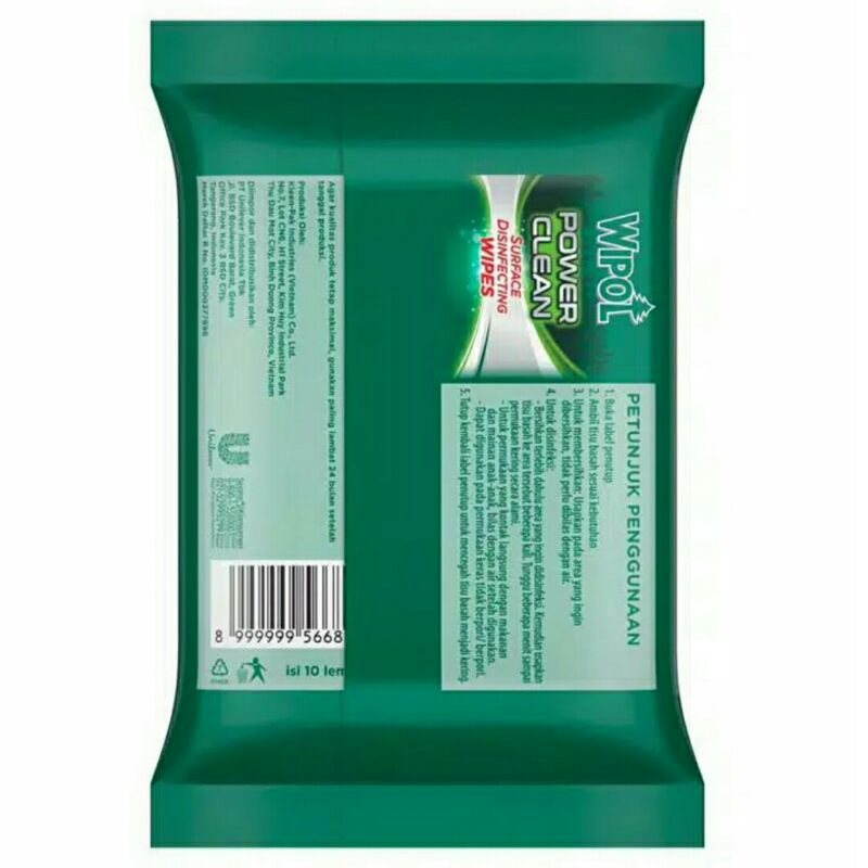 WIPOL WIPES TISU BASAH DISINFEKTAN POWER CLEAN ISI 10 LEMBAR