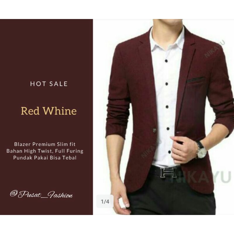 BLAZER RED WHINE - BLAZER PRIA, BLAZER PRIA SLIMFIT, BLAZER SEMI FORMAL, BLAZER KOREA, JAS PRIA, JAS