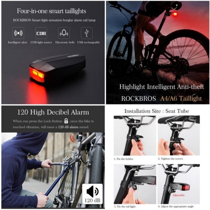 Lampu rem sepeda Anti-Maling + Remote Alarm (+ Klakson )