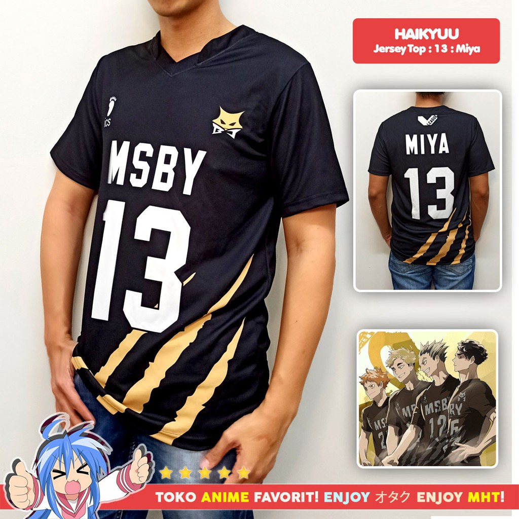 Kostum Anime Cosplay Haikyuu Kaos Atasan Jersey MSBY Black Jackals No. 13 Miya Atsumu