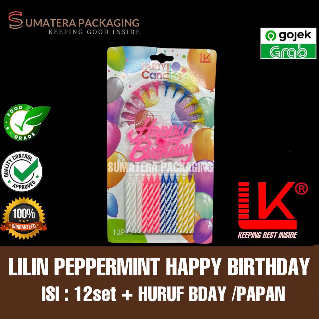 LILIN ULIR ULANG TAHUN Besar + HURUF BIRTHDAY CANDLE 12 PCS LILIN PUTAR KAKI PEPPERMINT LK MEDAN GRO