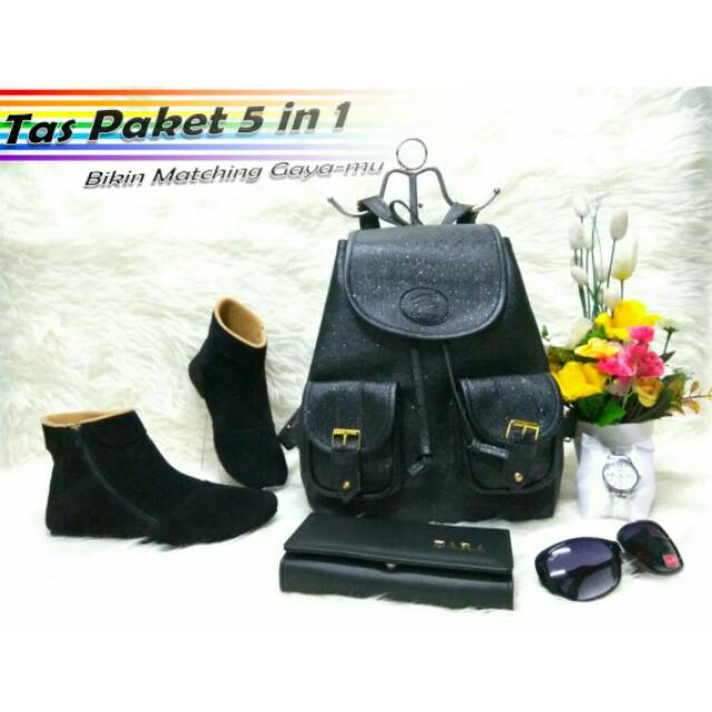 Tas Paket Sepatu 5in1 / Tas Wedges Boot sepatu 4 in 1 Joana Black