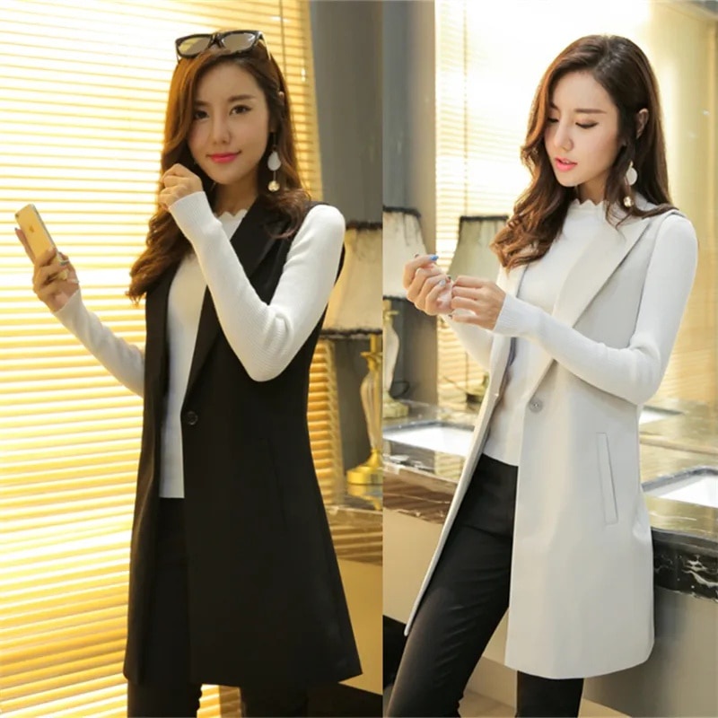 Rompi Wanita  Rompi Setelan Panjang Menengah Rompi Korea Ramping Wanita Mantel Tanpa Lengan Jaket Ta