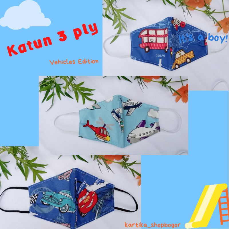 Masker anak dan balita mobil pesawat truck 3ply masker kain katun masker kain anak masker anak motif