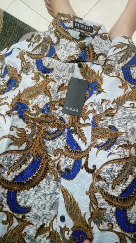 [gridline - R039] Kemeja Batik Pria Katun Lengan Pendek Regular Batik Hem Keren Biru