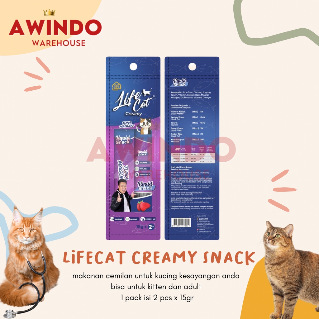 LIFE CAT CREAMY - Makanan Cemilan Snack Kucing Kitten Adult Lifecat Creamy 30gr