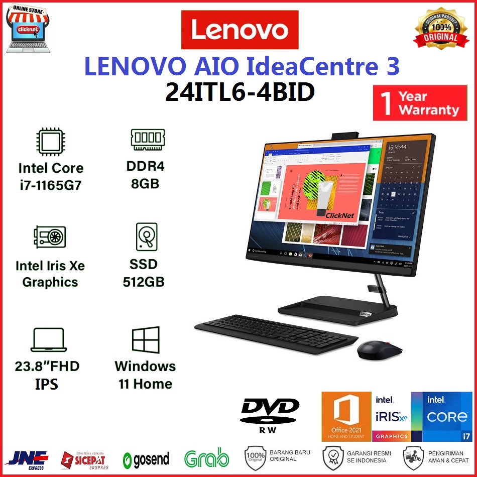 Lenovo IdeaCentre PC AIO 3 24ITL6-4BID i7-1165G7 8GB 512GB SSD WIN11 OHS