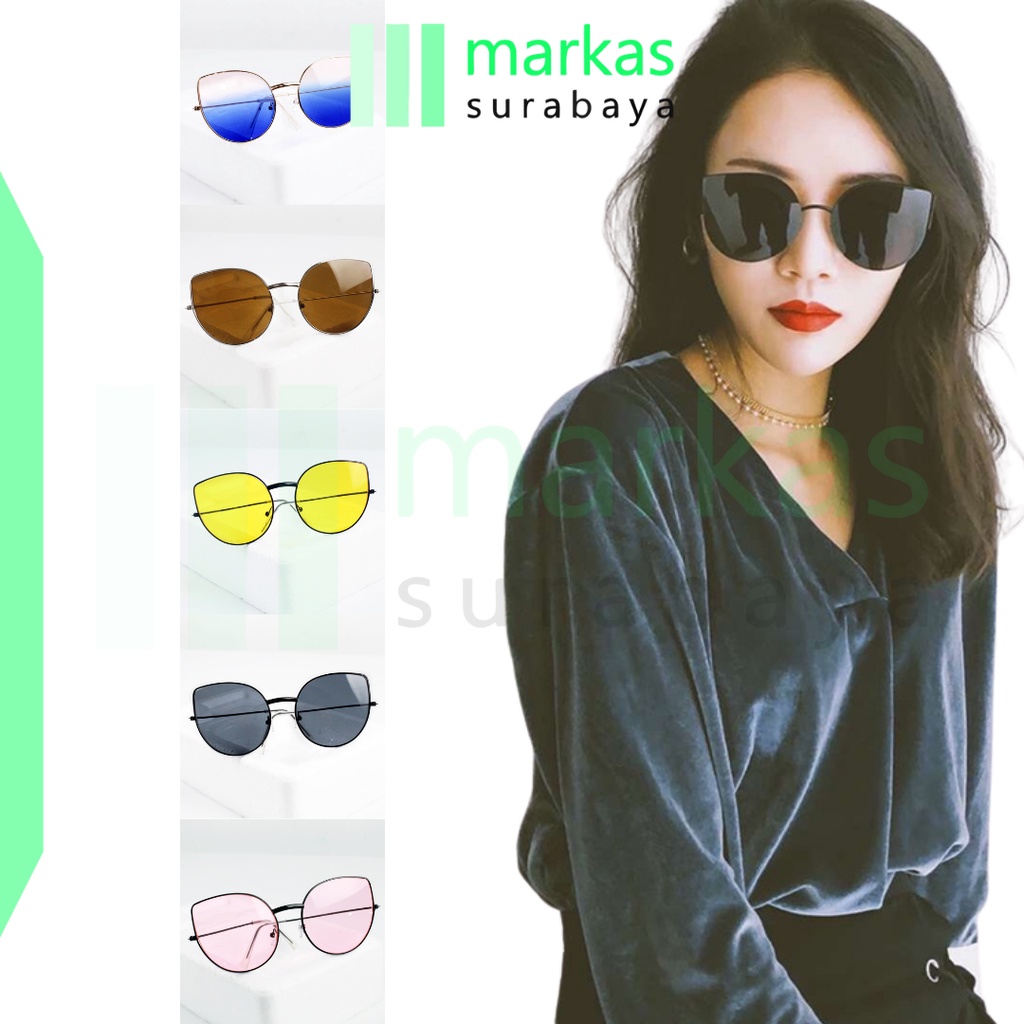 MARKAS K703 Kacamata Frame Hitam Model Retro Cat Eye Sunglasses Woman Fashion