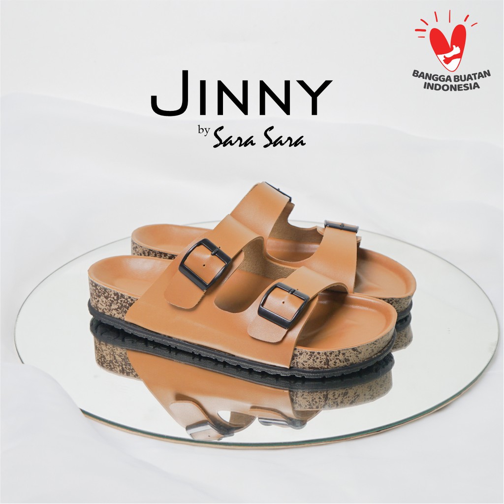 Sarasara JINNY Size 36-41 Sendal slop wanita casual dua ban gesper sandal selop cewek model birken 2 ban trendy