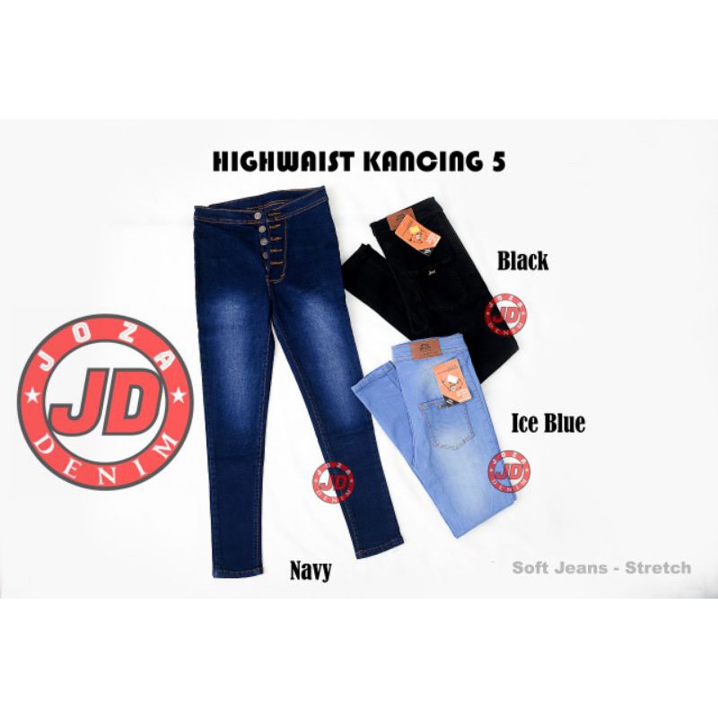 Jumbo Highwaist Kancing 5 Jeans Wanita Soft Jeans Premium Big Size 27-38