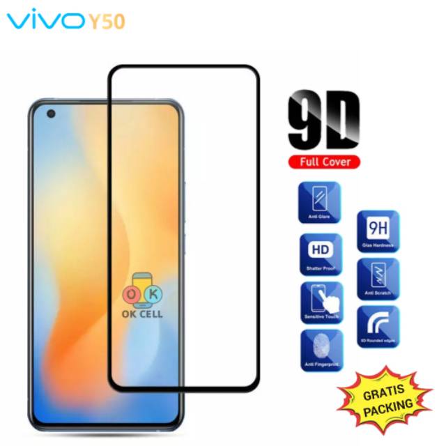 Tempered Glass Full Screen Protector Vivo Y50 TG Anti Gores Kaca Full Layar Pelindung Premium