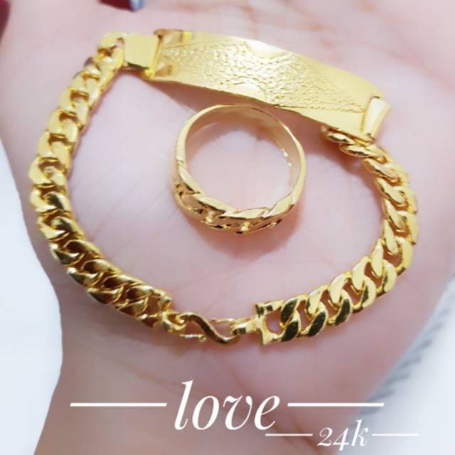 Gelang tangan plus cincin dilapisi emas 24 k