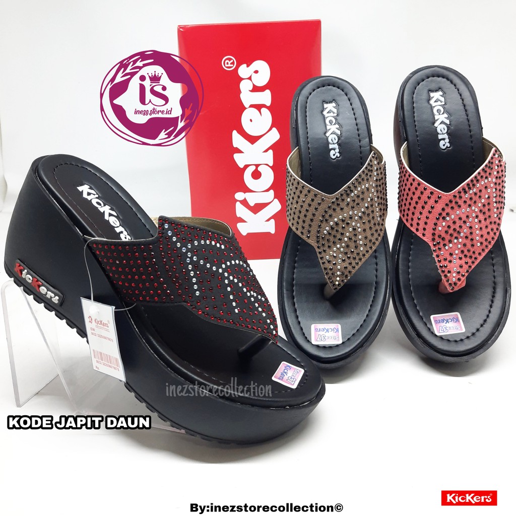 SANDAL WEDGES WANITA KICKERS TERBARU KODE JAPIT DAUN MURAH GROSIR