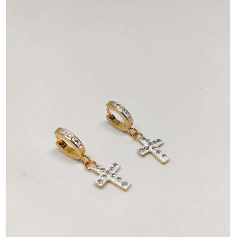 Anting Titanium Gantung Lapis Emas 18k ANTI KARAT-9