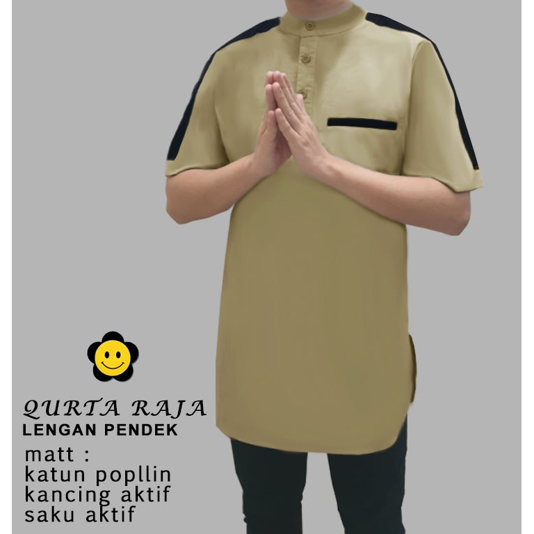 Qurta Raja Lengan Pendek  - Logo Smile (LS) - Ukuran S-3XL - Matt Katun Poplin