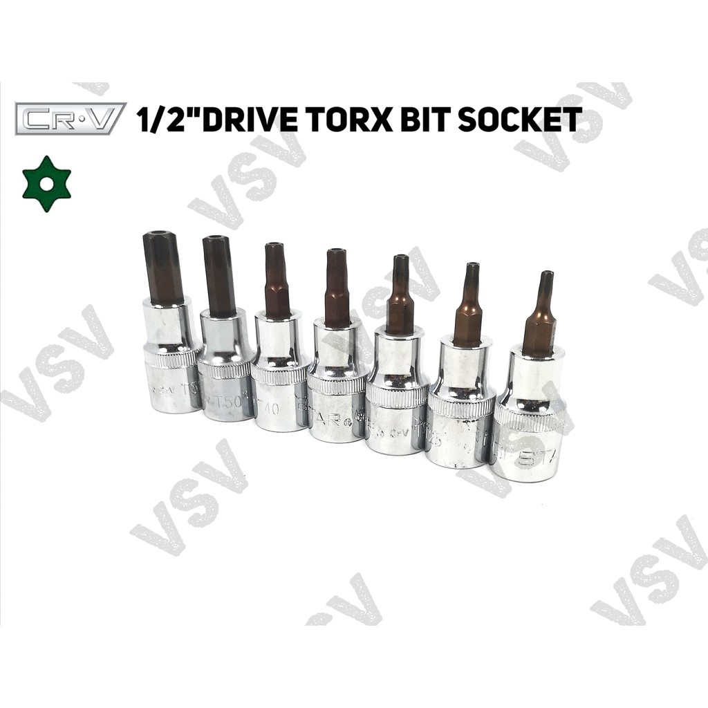 Gestar Torx Bit Socket 1/2&quot;Dr 9pc T20-T60 Kunci shock L Bintang Lubang Sock