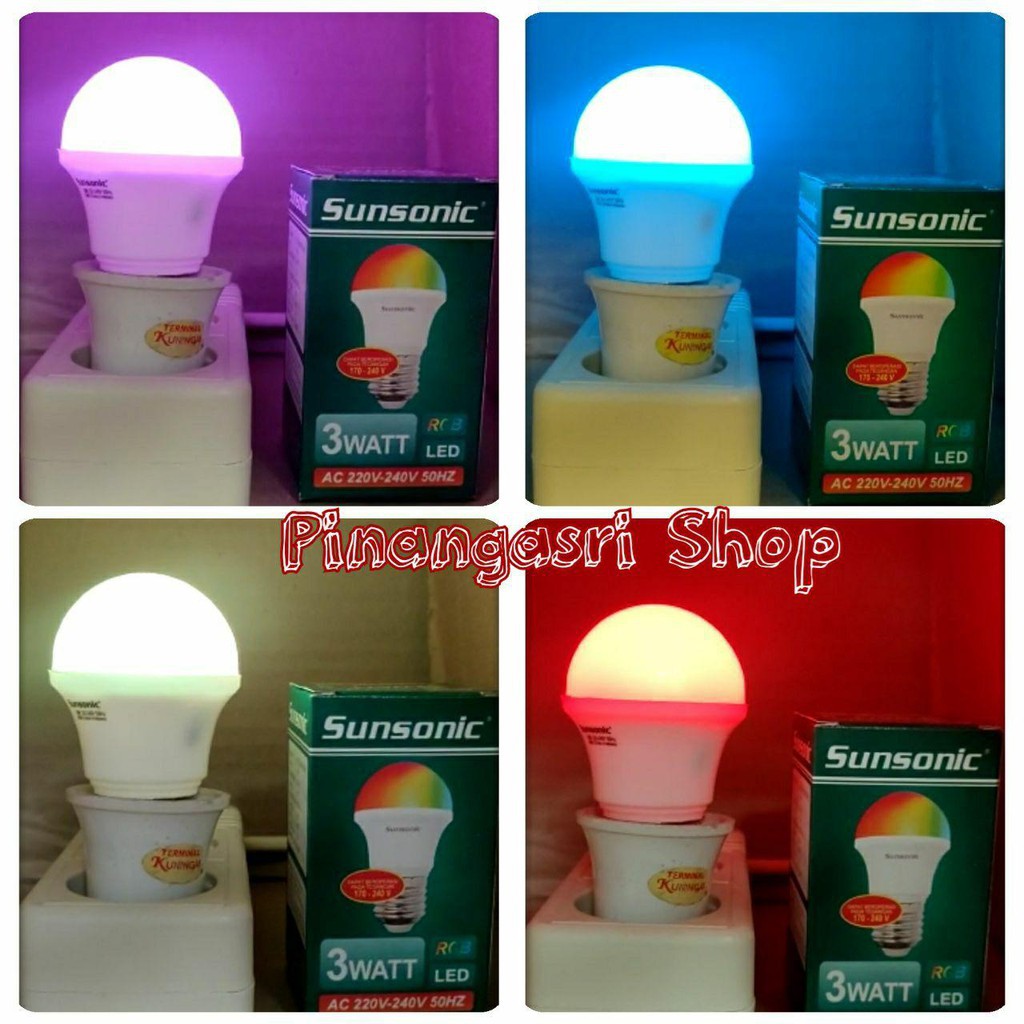 Lampu hias LED Sunsonic 7 warna 3 Watt RGB Warna Warni Disco Kelap Kelip Gonta Ganti Wana Buat Lampu Tidur Mini Lamp Bohlam Berwarna Dekorasi Full Color Sunsonik Multi color  Bohlam 3 Watt Warna Warni / RGB - Bohlam led 3 watt yang menyala warna warni