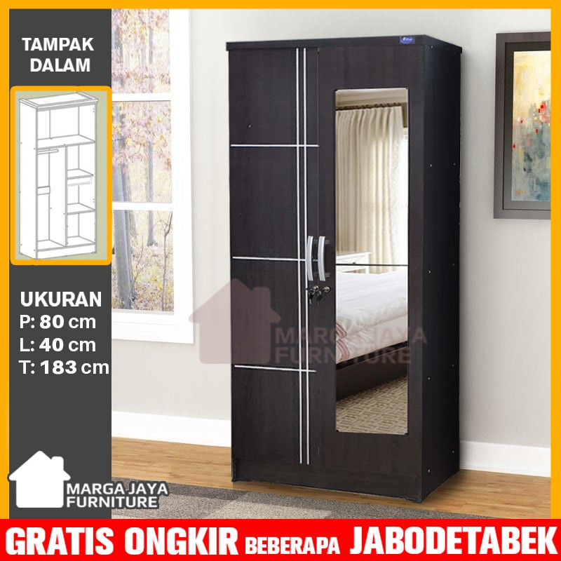 Lemari Pakaian 2 Pintu Minimalis Kayu + Cermin SW016