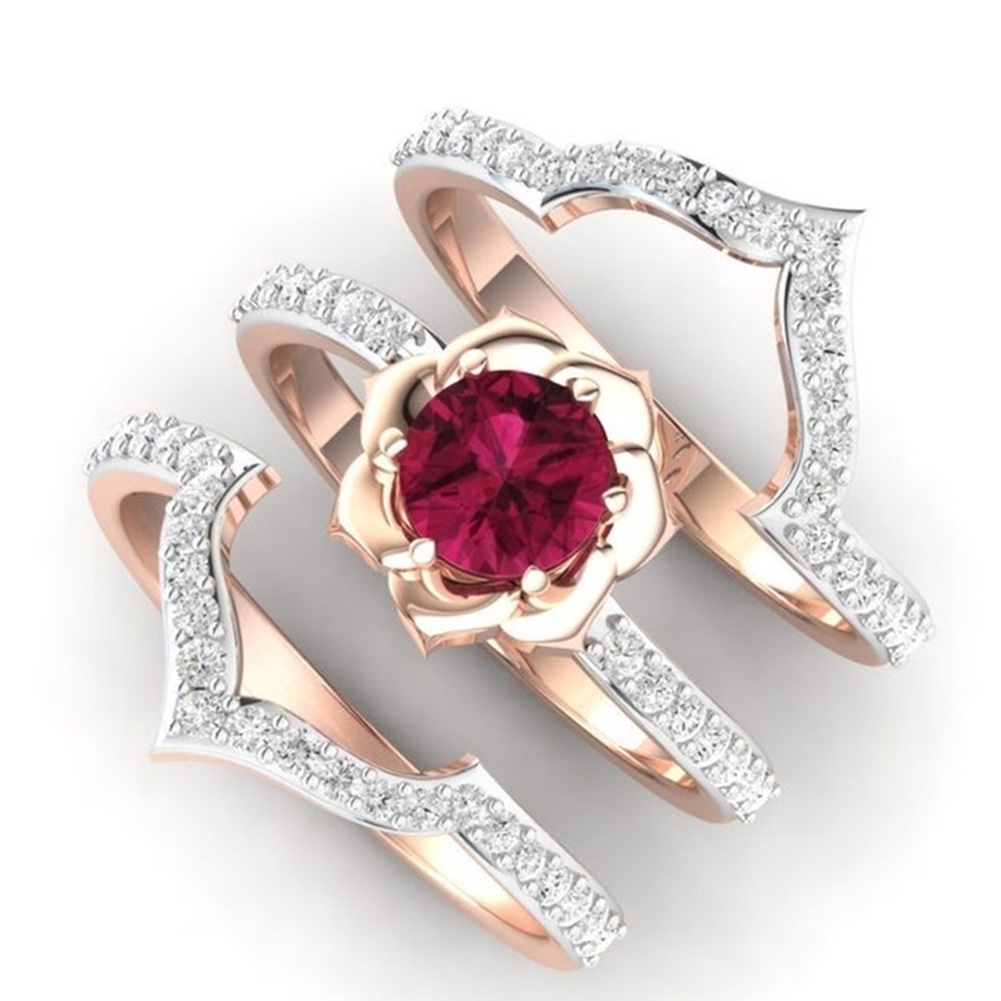 Hu Hu Hu Hu Hu Alat Bantu Pasang Kacamata♡ 3pcs Cincin Wanita Hias Rubyberlian Imitasi Gaya Elegan Untuk Hadiah