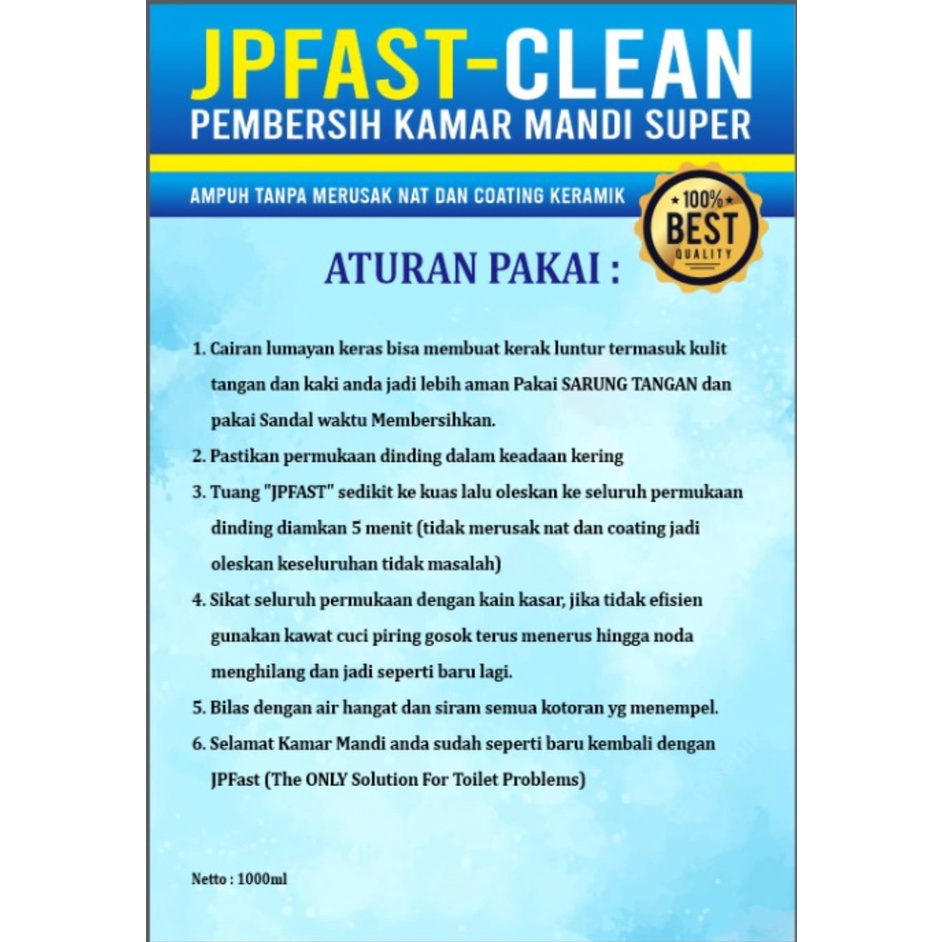 (PROMO)JP FAST-CLEAN 1 LITER PEMBERSIH KERAK KERAMIK SUPER KILAT &quot;GARANSI UANG KEMBALI&quot;