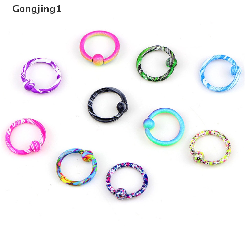 Gongjing1 10PCS / Set Anting Tindik Hidung / Tubuh Bentuk Bulat Aksen Manik-Manik Untuk Perhiasan Wanita