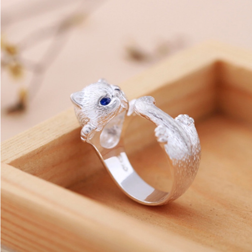 Cincin Jari Model Terbuka Dapat Disesuaikan Desain Mata Kucing Aksen Kristal Berlian Bahan Alloy Untuk Pesta