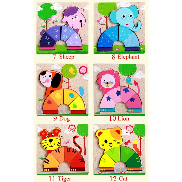 Mini Chunky Puzzle Wooden Puzzle Anak Puzzle Kayu Jigsaw Puzzle 3D Mainan Balita Mainan Edukasi