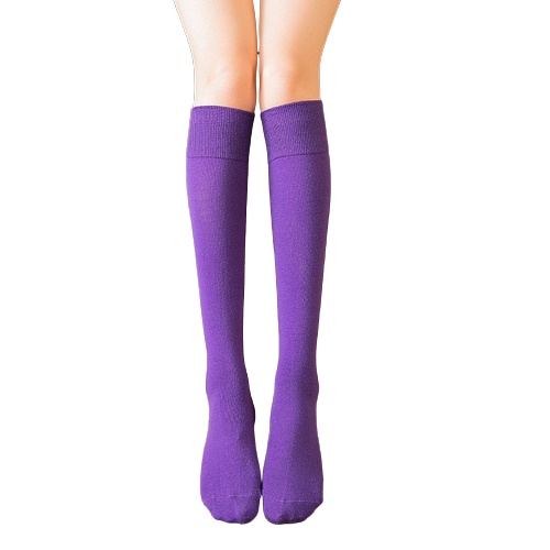 Kaos Kaki Cewek Panjang Selutut  Kaos Kaki Gaya Jepang korea  Kaos Kaki Muslimah Calf Socks Polos-Purple