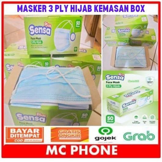 MASKER HIJAB SENSA MASKER 3PLY 3 PLY 1 B0X ISI 50 PCS - HIJAB