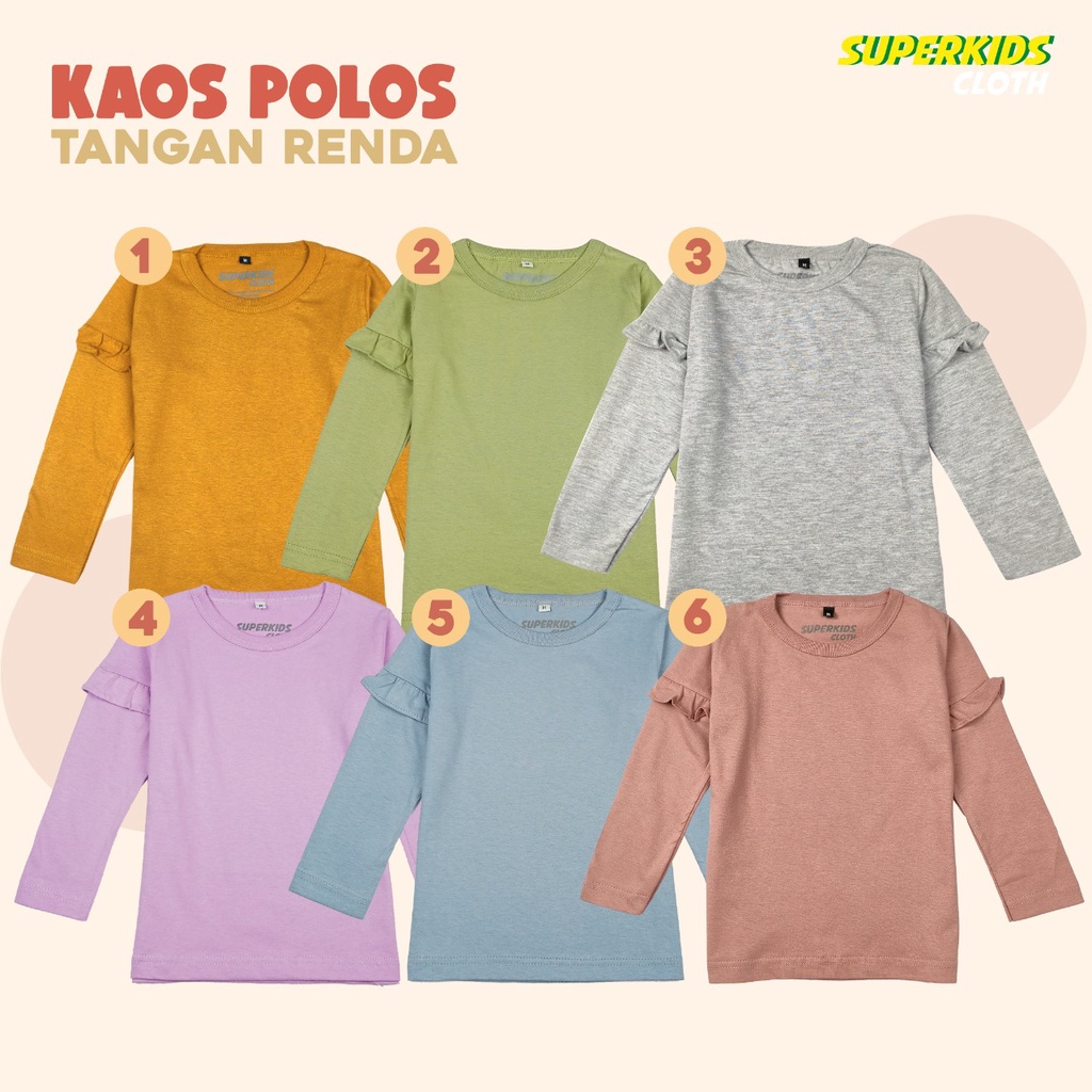 BAJU ANAK PEREMPUAN LENGAN PANJANG RAMPEL RUFFLE TANGAN POLOS SUPERKSIDCLOTH UMUR 1 - 11 TAHUN