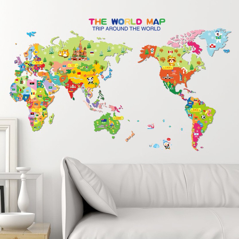 RELIZA WALL STICKER PETA DUNIA THE WORLD MAP GLOBE KIDS ANAK STUDY STIKER DINDING XL7123