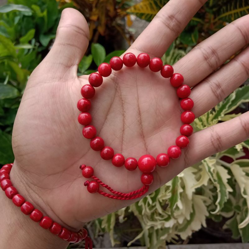 GELANG BATU MARJAN MERAH ORIGINAL, BATU KARANG LAUT PILHAN BERKUALITAS