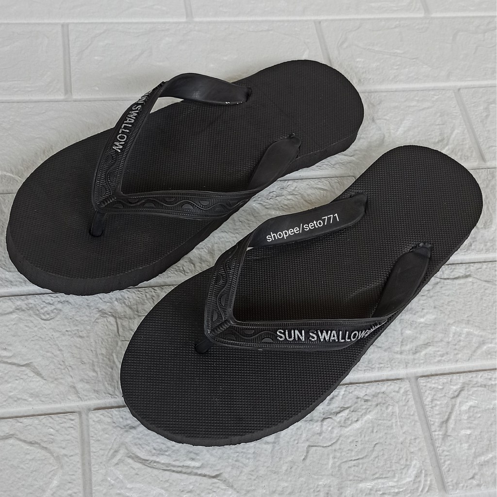 Fullblack No 9 - 12 Sandal Jepit Sunwallow Sendal Japit Pria Wanita Sun Swallow Hitam Cewek Cowok