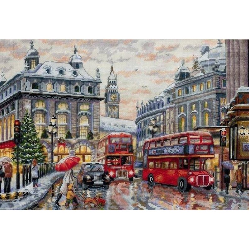 paket kristik pemandangan london bus salju eropa city cross stitch kit 14ct embroidery sulaman keraj