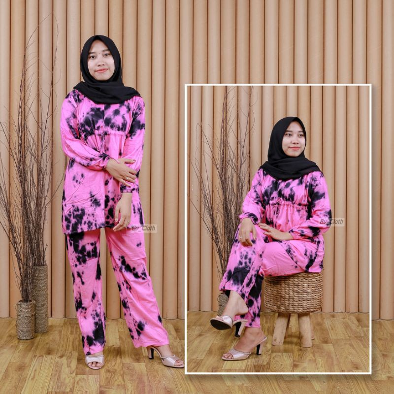 DIALY ONE SET DENA SERUT LENGAN KARET RAYON HALUS | ONE SET TIE DYE | SETELAN BUSUI |