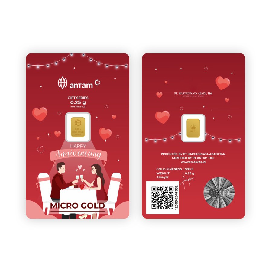 Logam Mulia Microgold ANTAM x Hartadinata Abadi 0.25 gram 0,25 LM emaskita Mini Gold Emas 24K-Anniversary Dinner