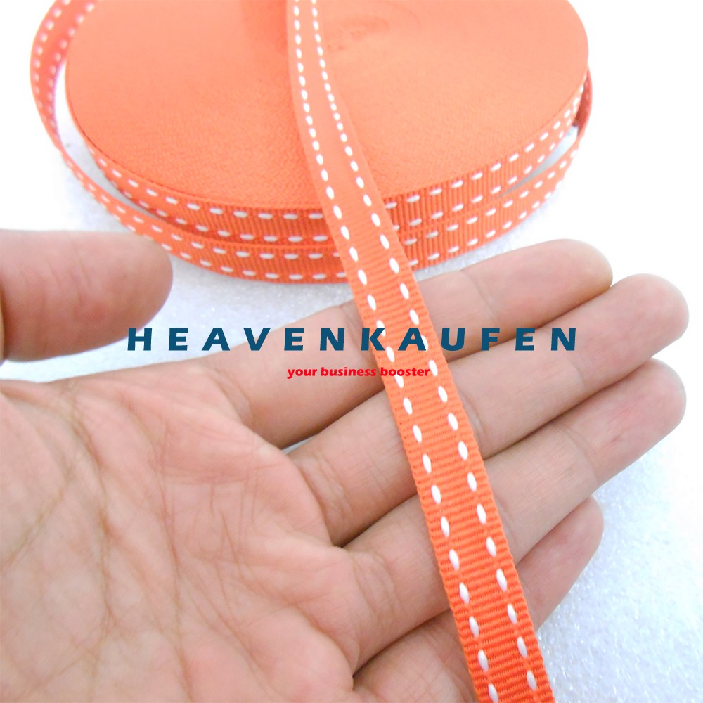 Tali Webbing Lanyard Halus Lebar 1 cm Warna Orange Bintik / Garis Putus Putih Per Rol isi 19 Meter