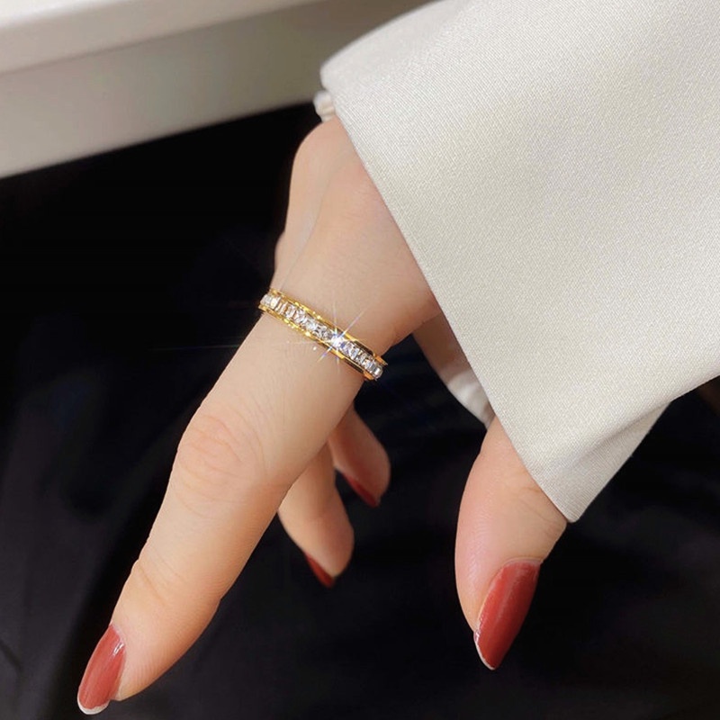 Cincin Titanium Wanita Anti Karat dan anti luntur Premium Berlian Emas 18k Korea Aksesoris Wanita