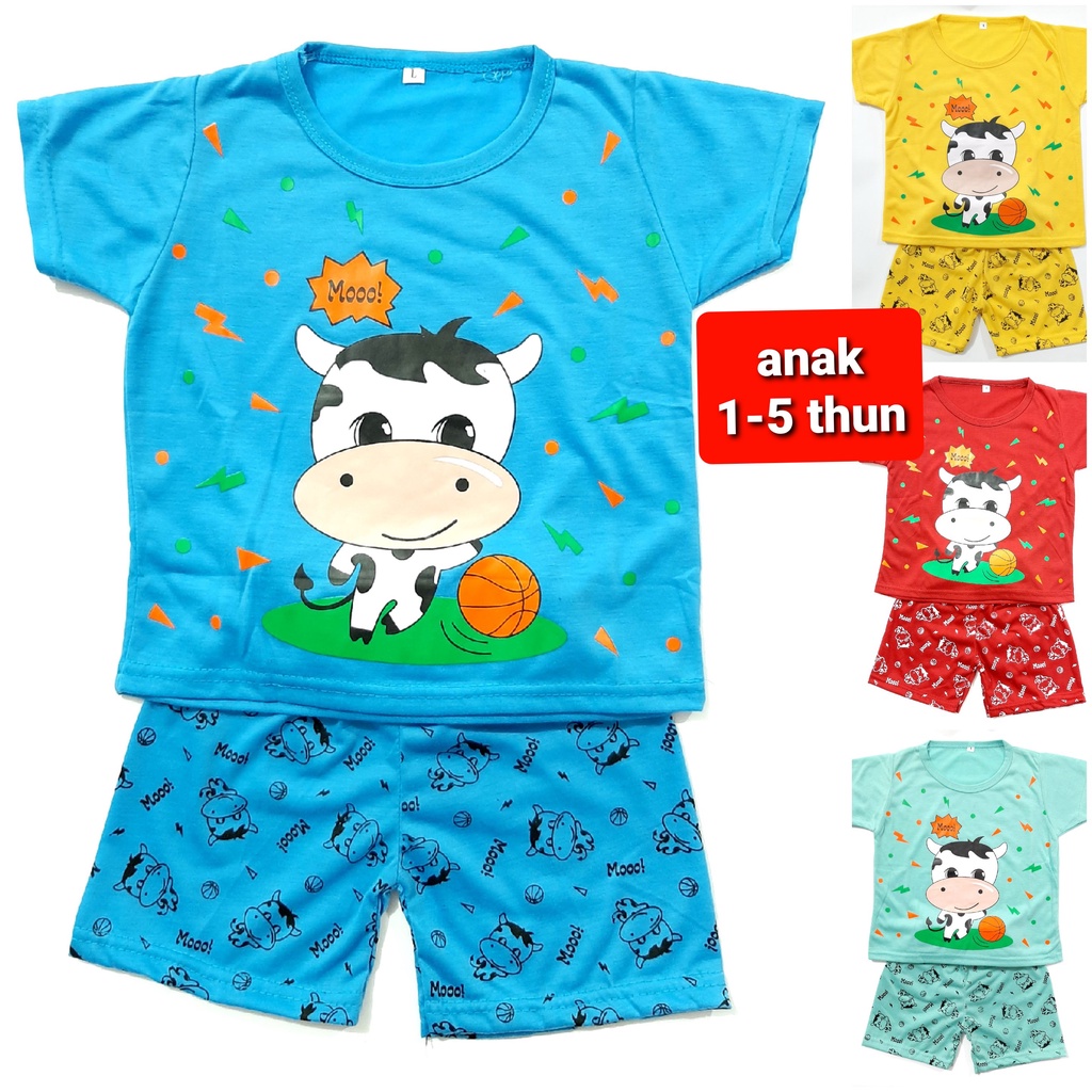 setelan anak laki laki 1-5thn lengan pendek celana PDK pakaian baju kaos cowok sapi bola Grosir