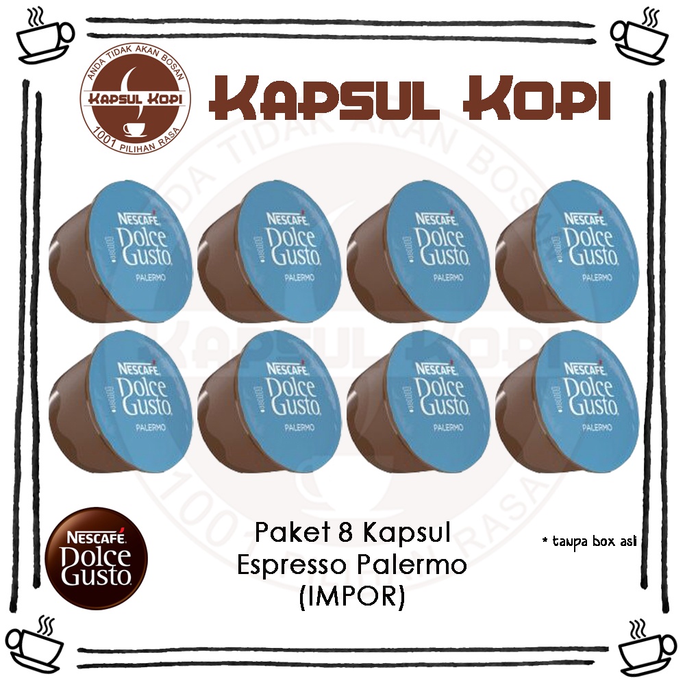 

Paket 8 Kapsul Kopi Espresso Palermo Impor Nescafe Dolce Gusto Capsule