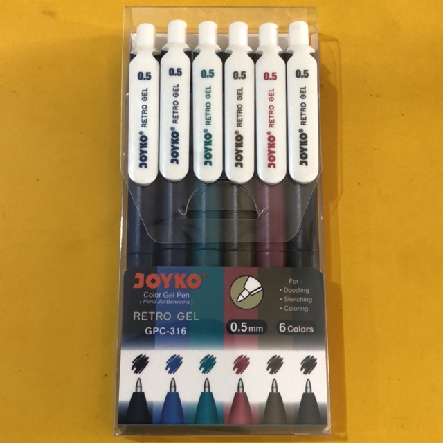 

Color Gel Pen / Bolpen / Bolpoin / Gel Warna / Pena Jel Warna RETRO GEL GPC - 316 Joyko 0.5 6 Warna