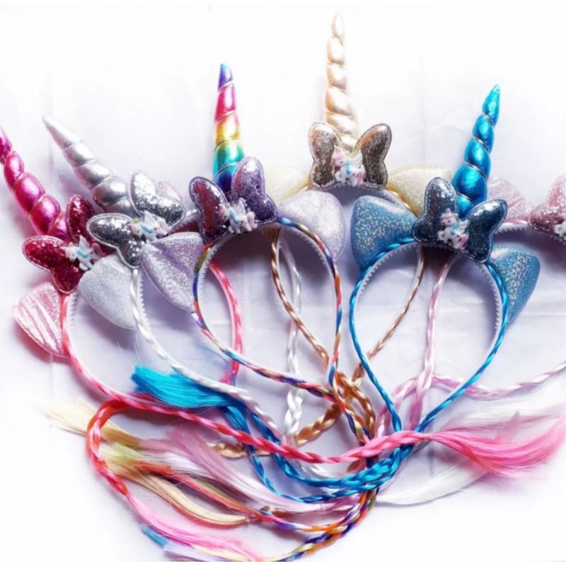 Bando Unicorn poni rambut kepang Aksesoris rambut Anak Perempuan Bando Korea Unicorn Kepang Rainbow