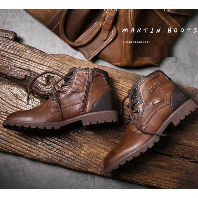 Sepatu boot pria bahan kulit sapi asli barang import