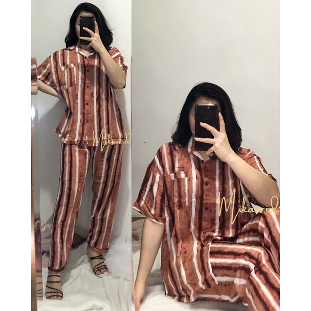 (COD) One set Piyama Abstrak Jumbo fit to Ld120cm | one set piyama rayon jumbo | one set pajamas Jumbo-BATA LD120cm